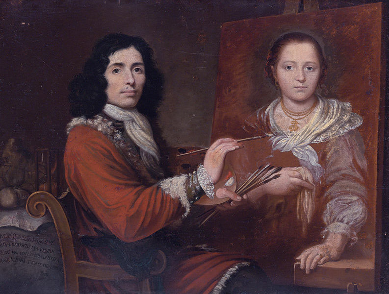 Giulio Quaglio Self Portrait of the Artist Painting his Wife